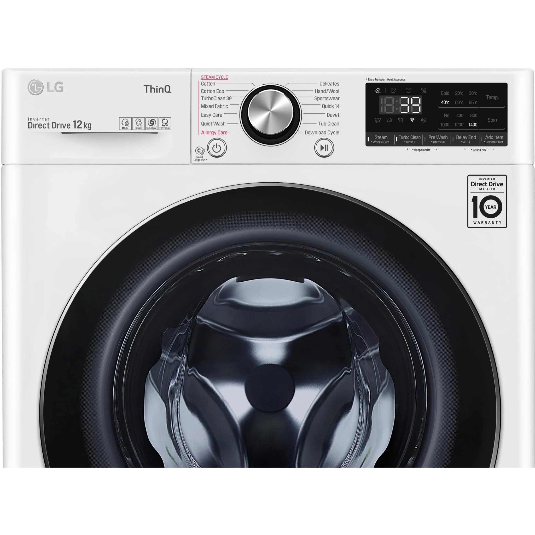LG WV9-1412W Series 9 12kg Front Load Washer (White) - Image 4