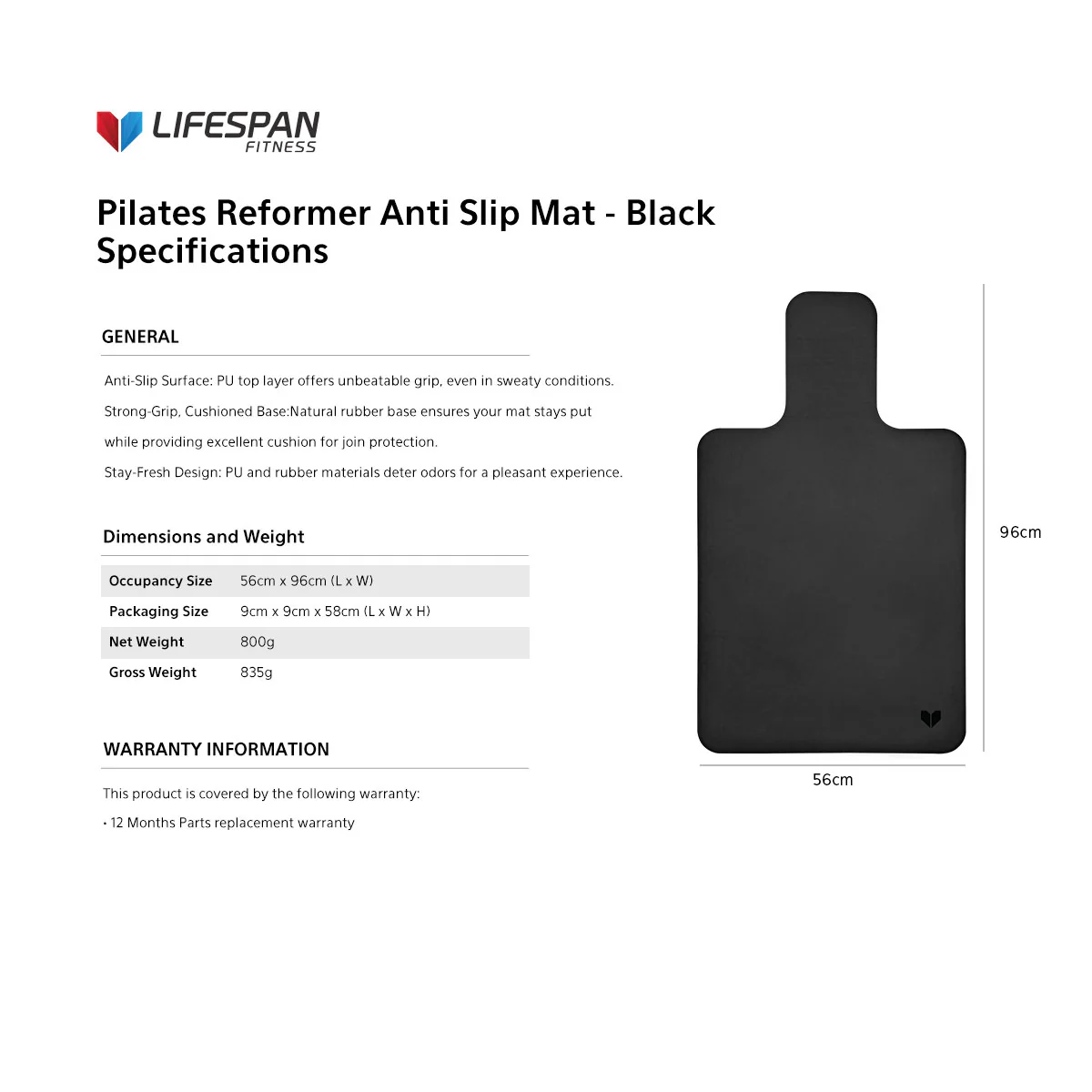 Lifespan Fitness Pilates Reformer Anti Slip Mat - Black - Image 5