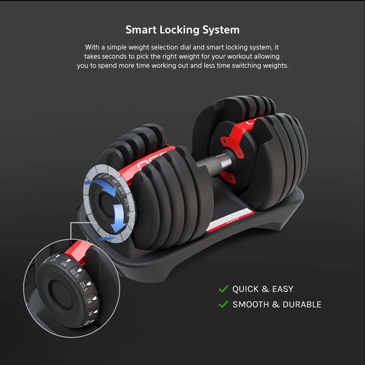 LSG Adjustable Dumbbells Weights 2.5kg-24kg (Pairs) - Image 3