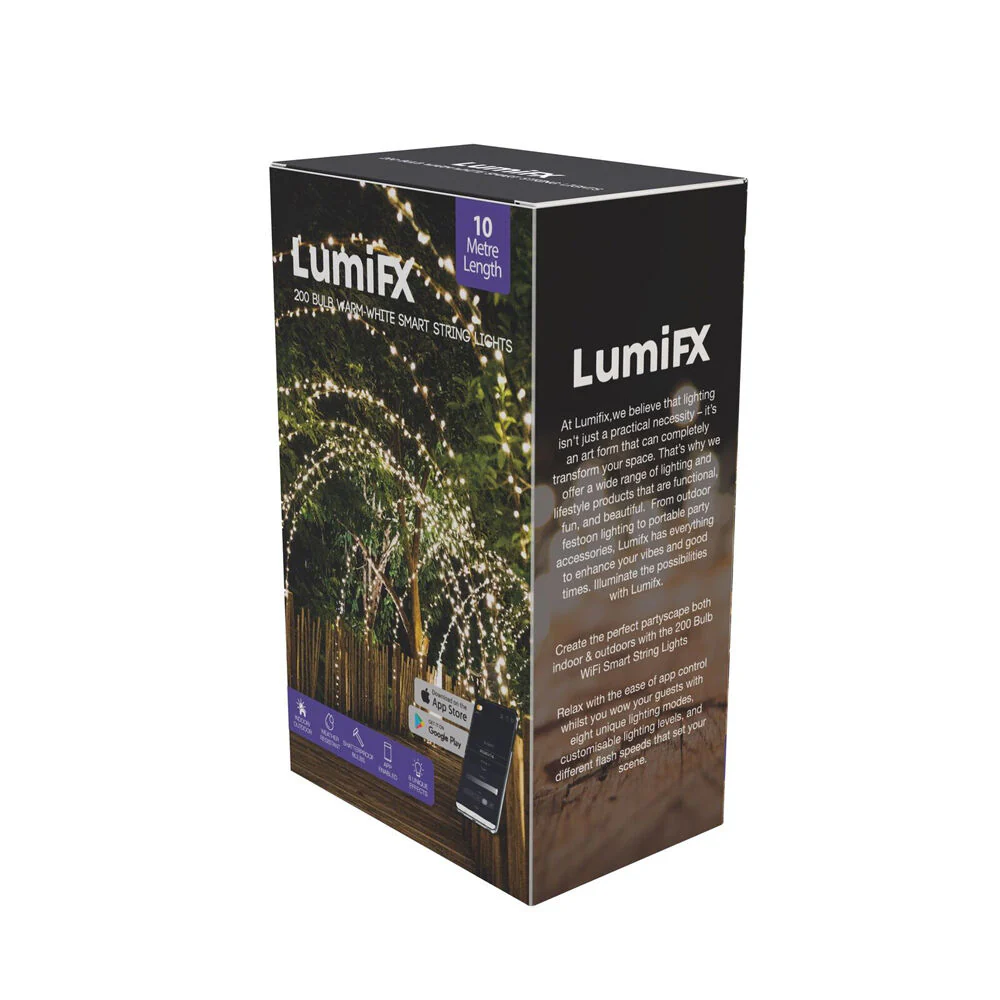 LumiFX 200 Bulb LED Wifi Smart String Lights 10m Warm White - Image 2
