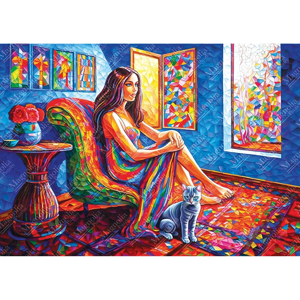 Magnolia Puzzles 1000pc Woman with Cat Puzzle - Image 2