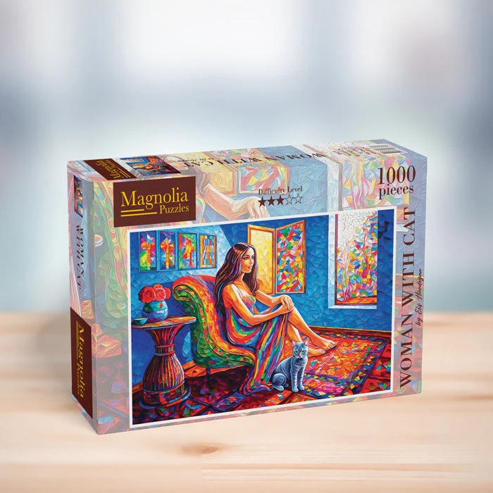 Magnolia Puzzles 1000pc Woman with Cat Puzzle - Image 3