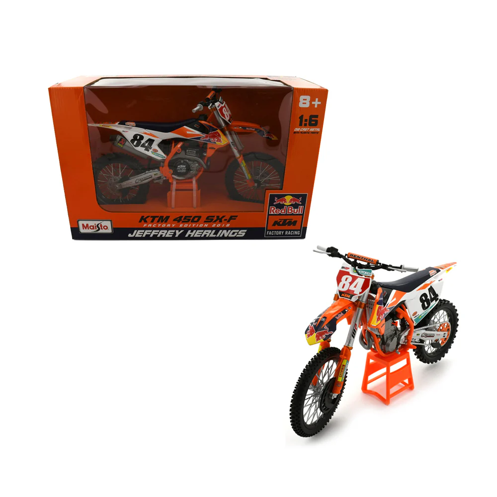 Maisto Licensed 1:6 Scale Red Bull KTM 450 SX F Factory #84 J Herling 2018 Diecast Model Bike Orange - Image 2