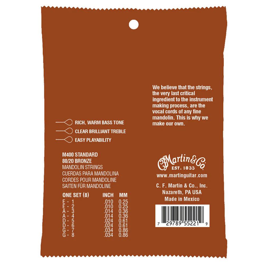 Martin Guitar M400 Mandolin Strings 80/20 Bronze Light Gauge - Image 2