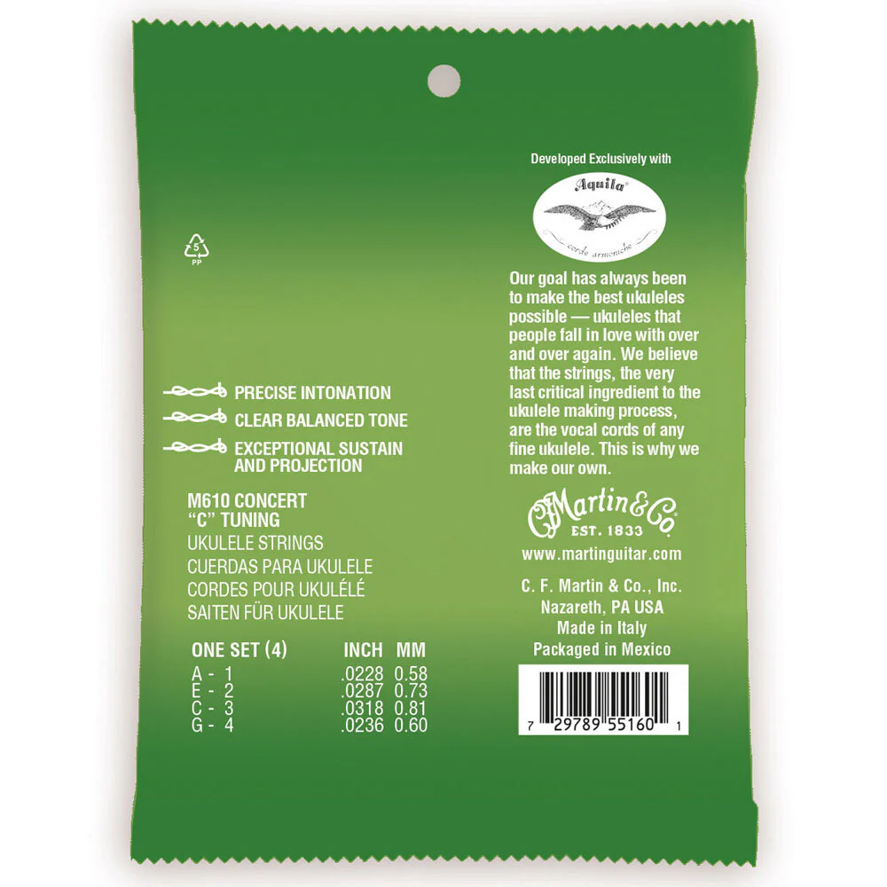 Martin Guitar M610 Premium Ukulele Strings Polygut Concert - Image 2