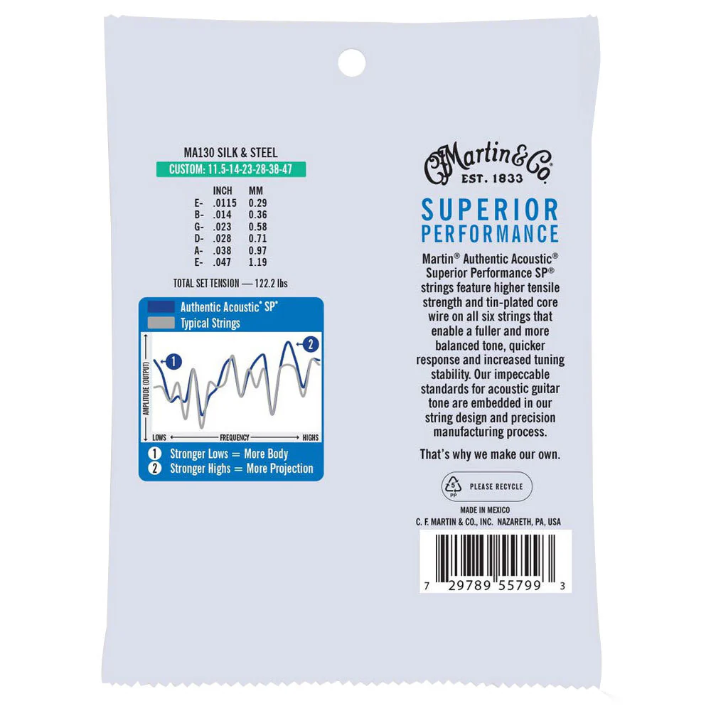 Martin Guitar MA130 Authentic Acoustic Strings Silk and Steel Custom Gauge - Image 2