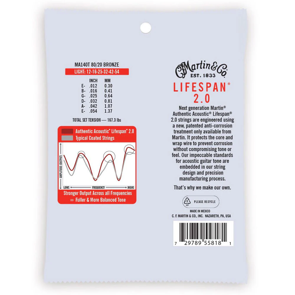 Martin Guitar MA140T Authentic Acoustic Treated Strings 80/20 Bronze Light - Image 2