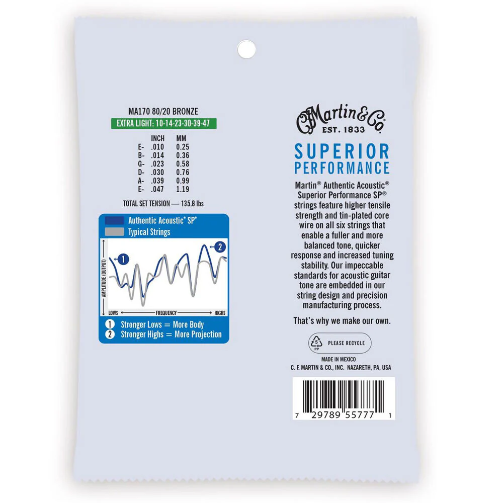 Martin Guitar MA170 Authentic Acoustic Strings 80/20 Bronze Extra Light - Image 2