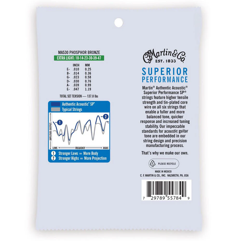 Martin Guitar MA530 Authentic Strings 92/8 Phosphor Bronze Extra Light - Image 2