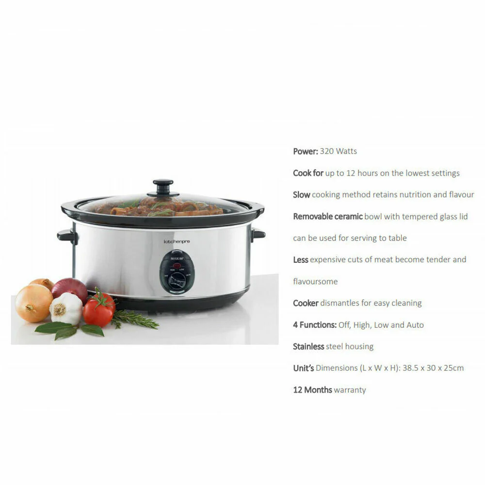 Maxim Kitchen Pro 6.0L Stainless Steel Slow Cooker - Image 2
