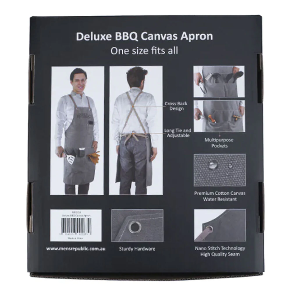 Men's Republic BBQ Cooking/Grilling Outdoor Apron w/ Pockets - Grey Canvas - Image 3