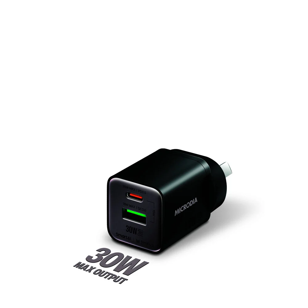 Microdia SmartCube Nano 30W Dual Port GaN Wall Charger (Black) - Image 2