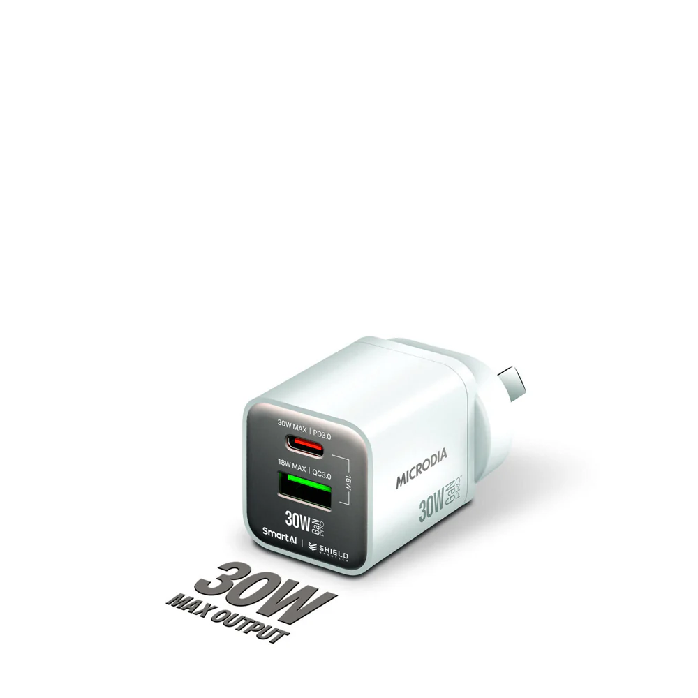 Microdia SmartCube Nano 30W Dual Port GaN Wall Charger (White) - Image 2