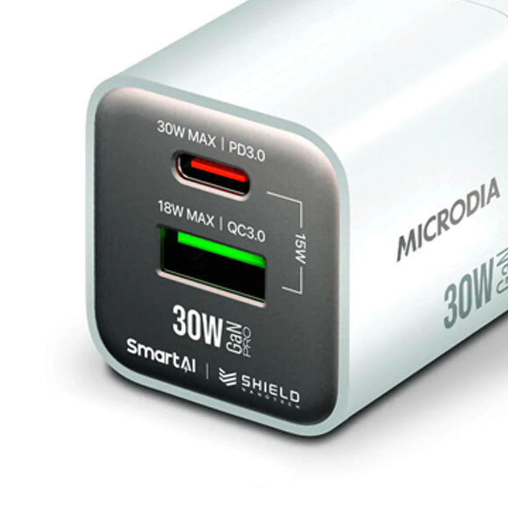 Microdia SmartCube Nano 30W Dual Port GaN Wall Charger (White) - Image 3