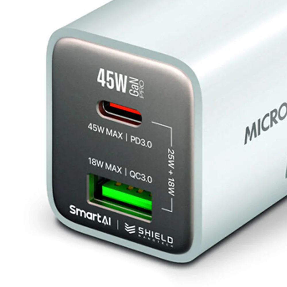 Microdia SmartCube Nano 45W Dual Port GaN Wall Charger (White) - Image 3