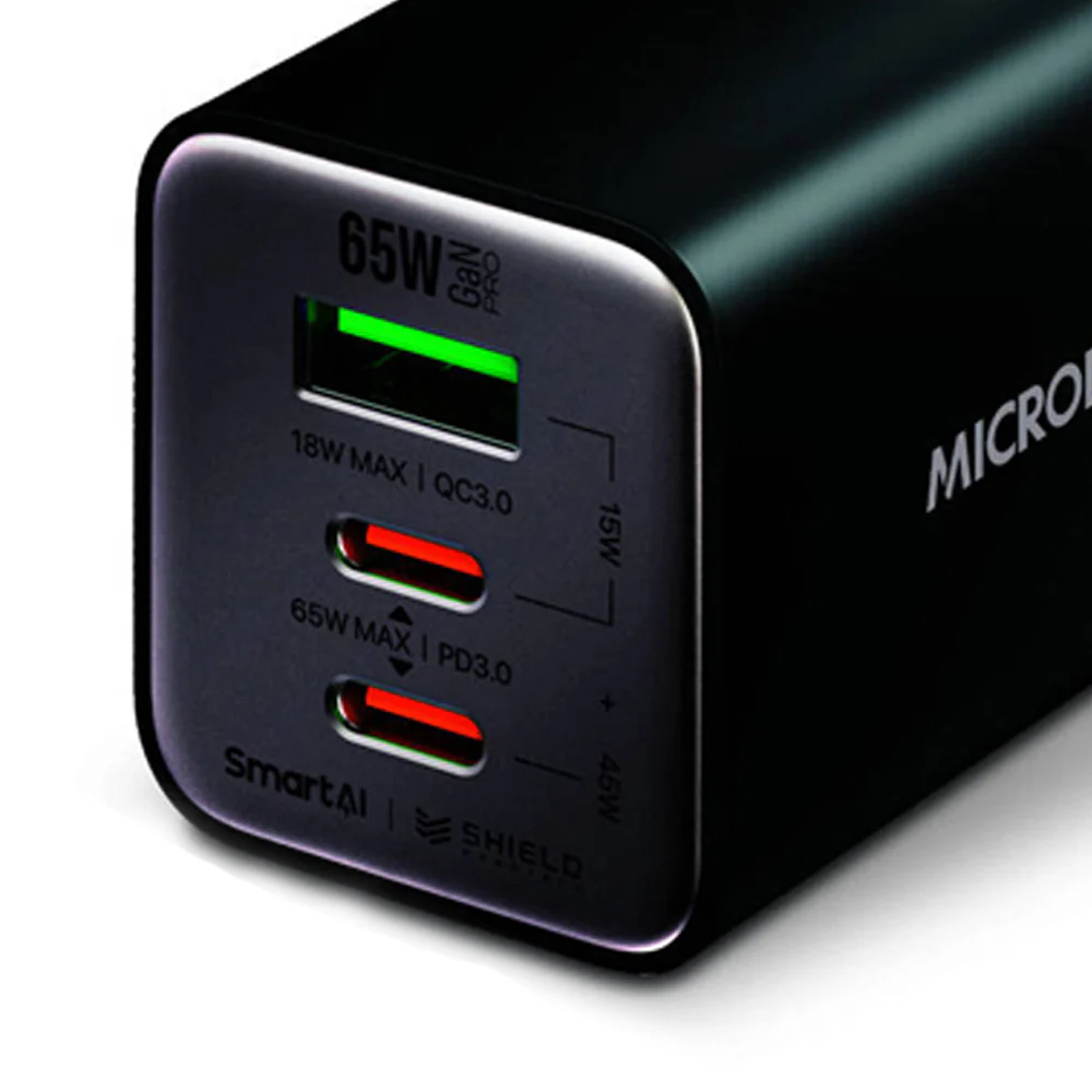 Microdia SmartCube Nano 65W Tri Port GaN Wall Charger (Black) - Image 3