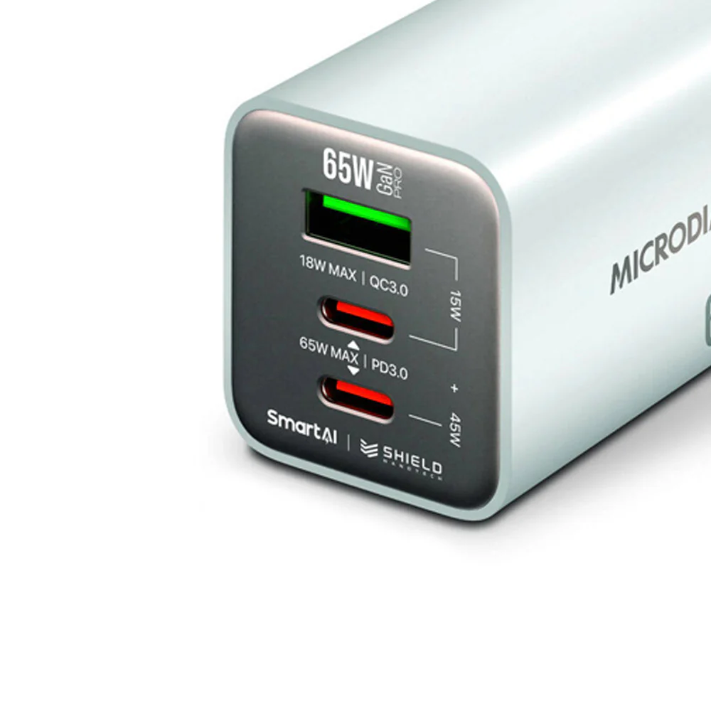 Microdia SmartCube Nano 65W Tri Port GaN Wall Charger (White) - Image 2
