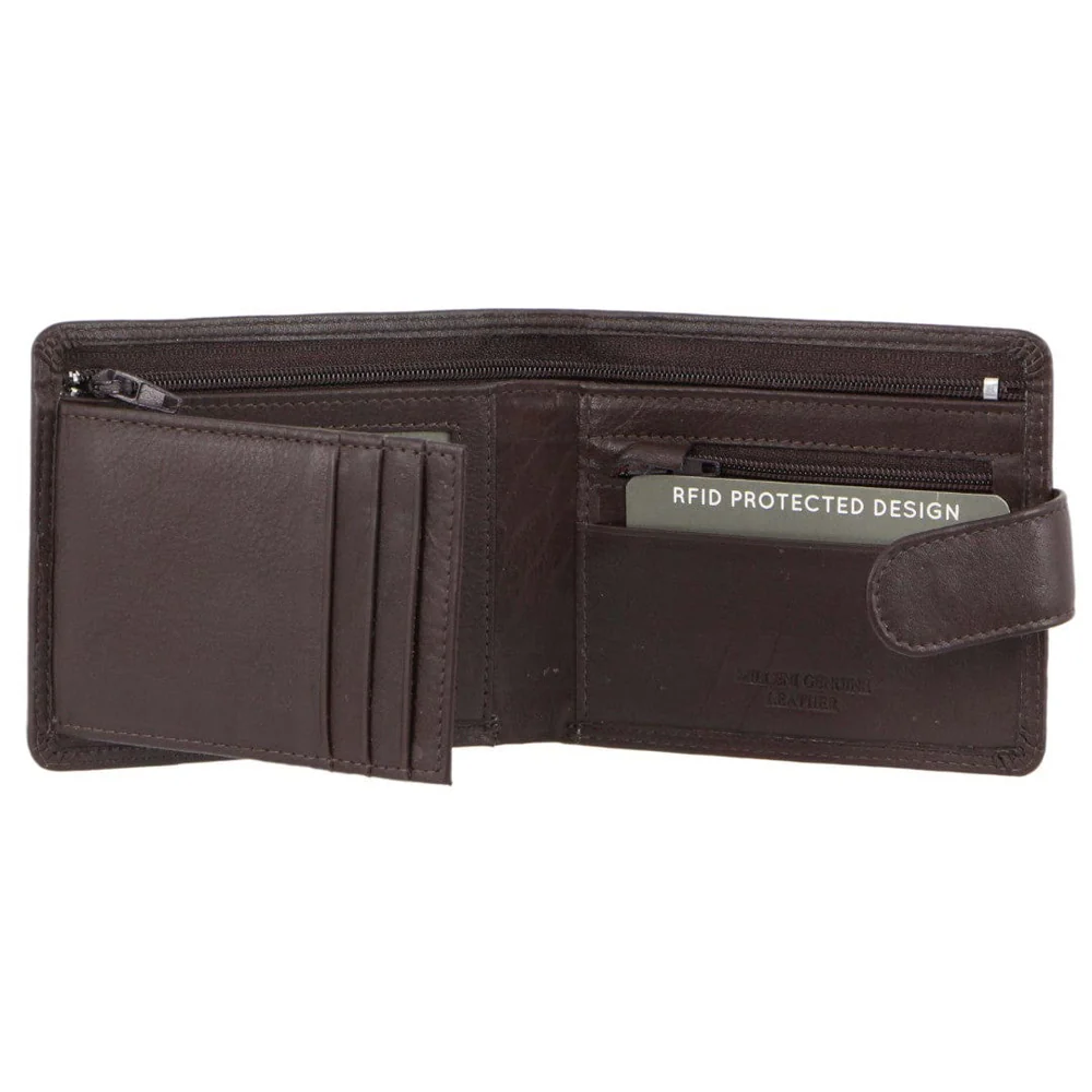 Milleni Men's Leather Tab Card/Cash RFID Protected Wallet 11cm Brown - Image 2