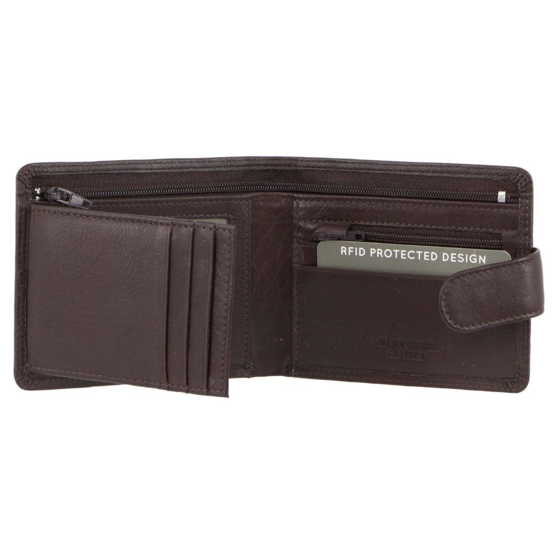 Milleni Men's Leather Tab Card/Cash RFID Protected Wallet 11cm Brown - Image 3