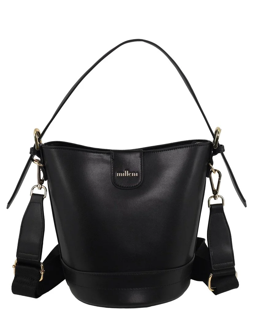Milleni Women's Handbag Vegan Leather Lightweight Bucket Crossbody Bag (Black) - Image 3