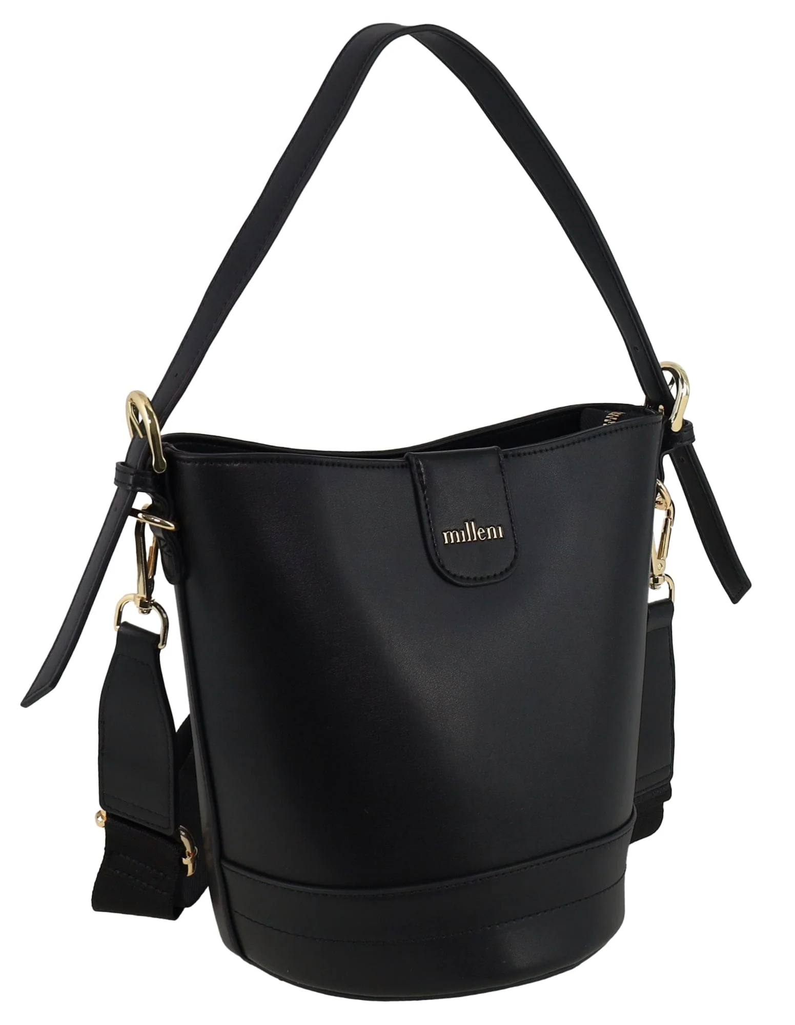Milleni Women's Handbag Vegan Leather Lightweight Bucket Crossbody Bag (Black) - Image 6