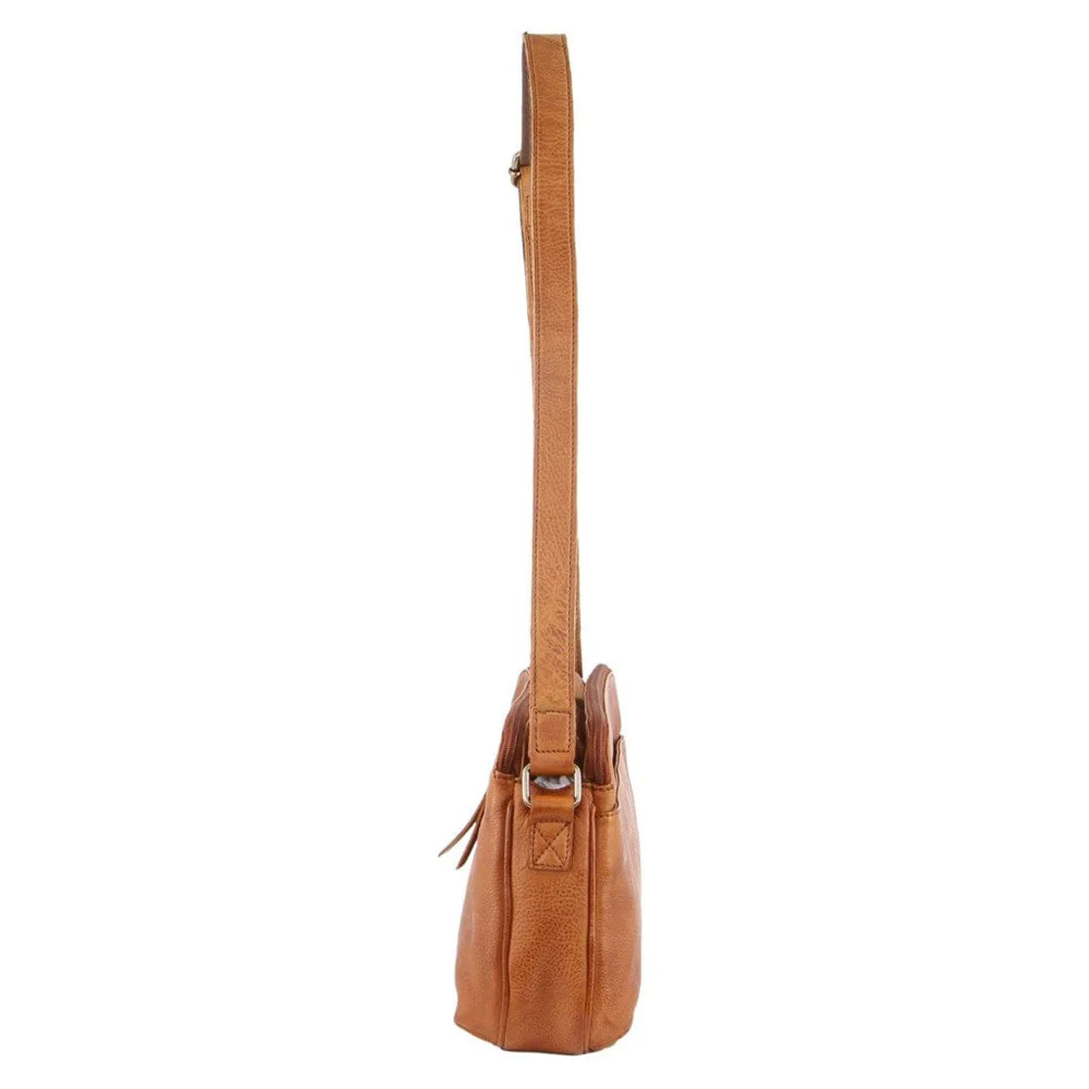 Milleni Women's Nappa Leather Shoulder Crossbody Bag 28x22cm Cognac - Image 3