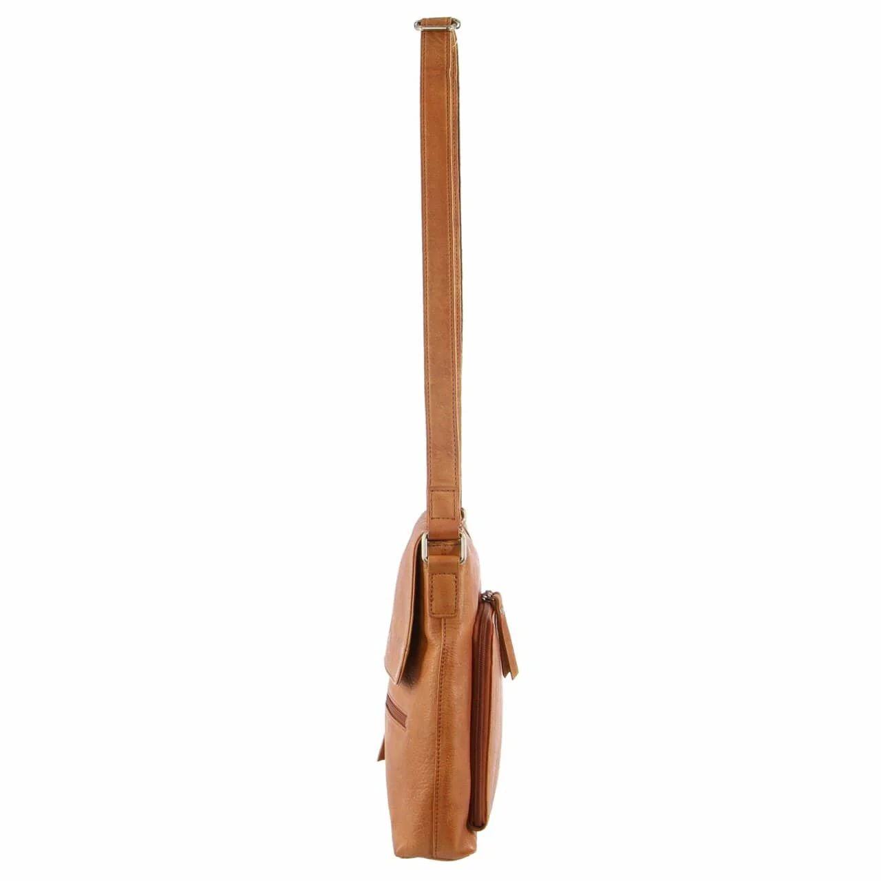 Milleni Women's Nappa Leather Shoulder Crossbody Bag w/ Zip 25x28cm Cognac - Image 6