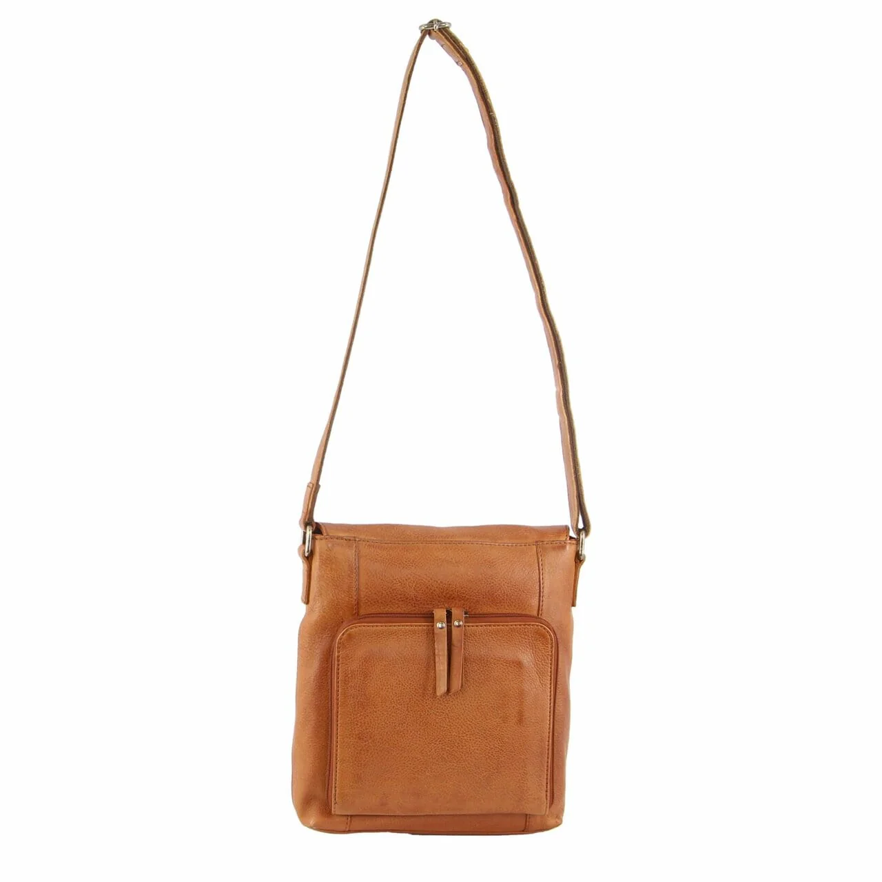 Milleni Women's Nappa Leather Shoulder Crossbody Bag w/ Zip 25x28cm Cognac - Image 7