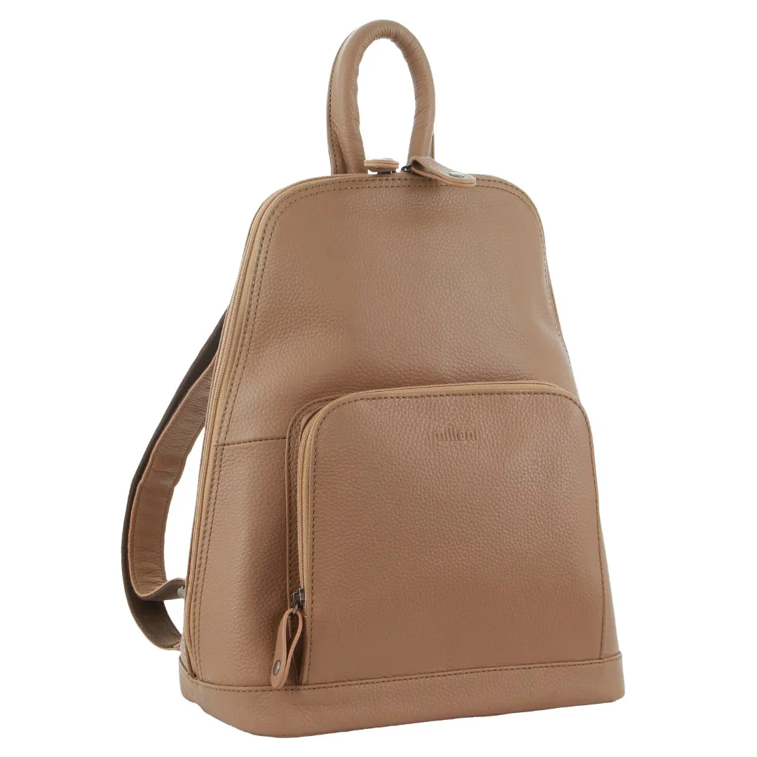 Milleni Womens Twin Zip Backpack Nappa Italian Leather Travel Bag - Burro - Image 2