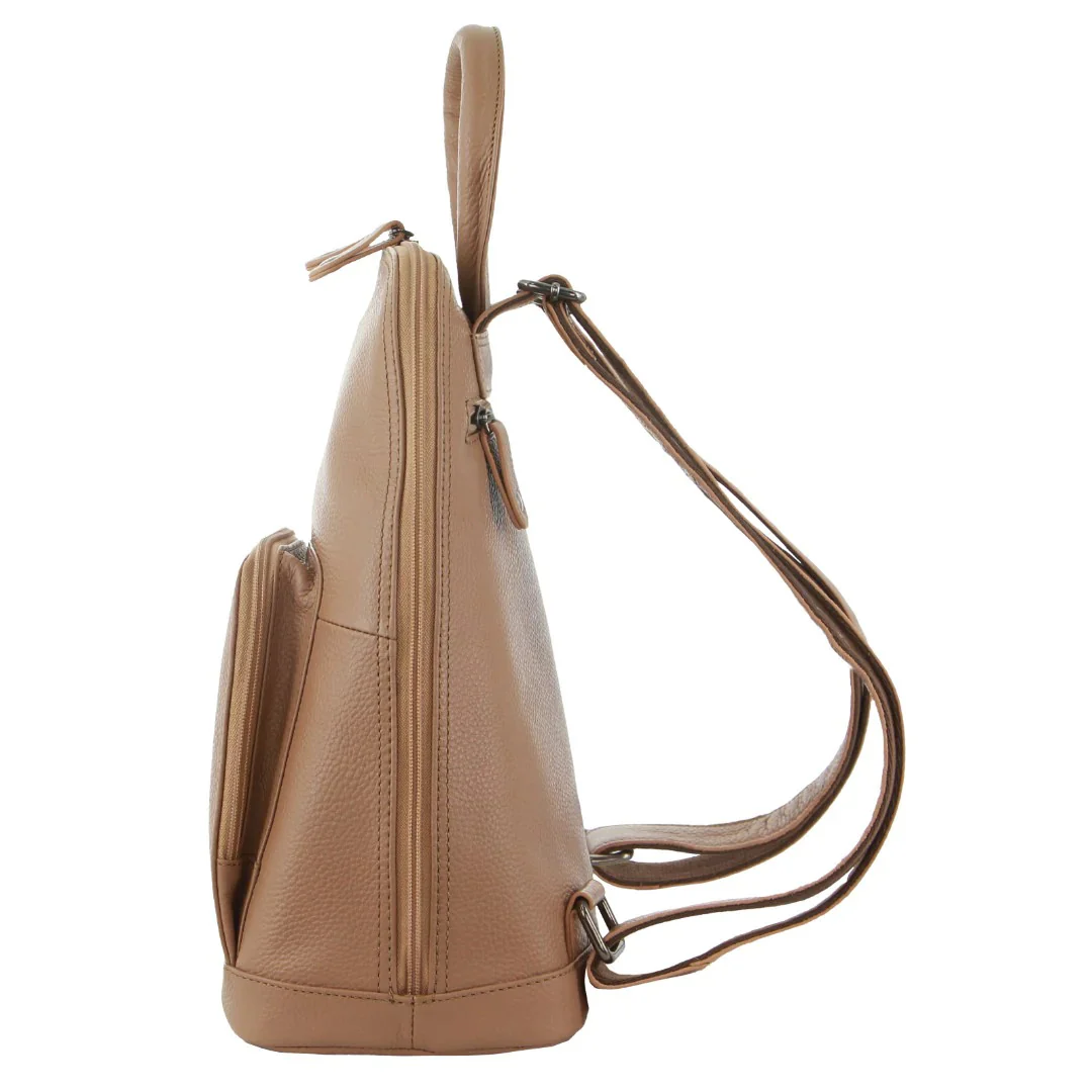 Milleni Womens Twin Zip Backpack Nappa Italian Leather Travel Bag - Burro - Image 3