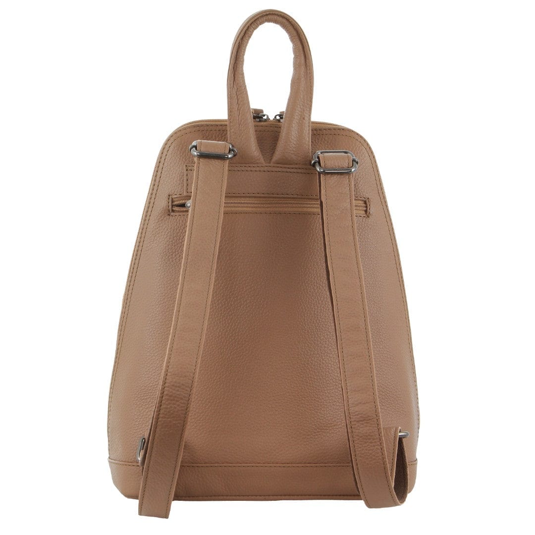 Milleni Womens Twin Zip Backpack Nappa Italian Leather Travel Bag - Burro - Image 5