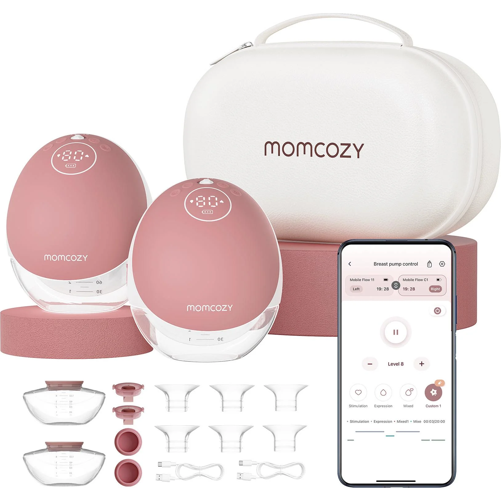 Momcozy M9 Hands-Free Breast Pump Red (Double) - Image 4