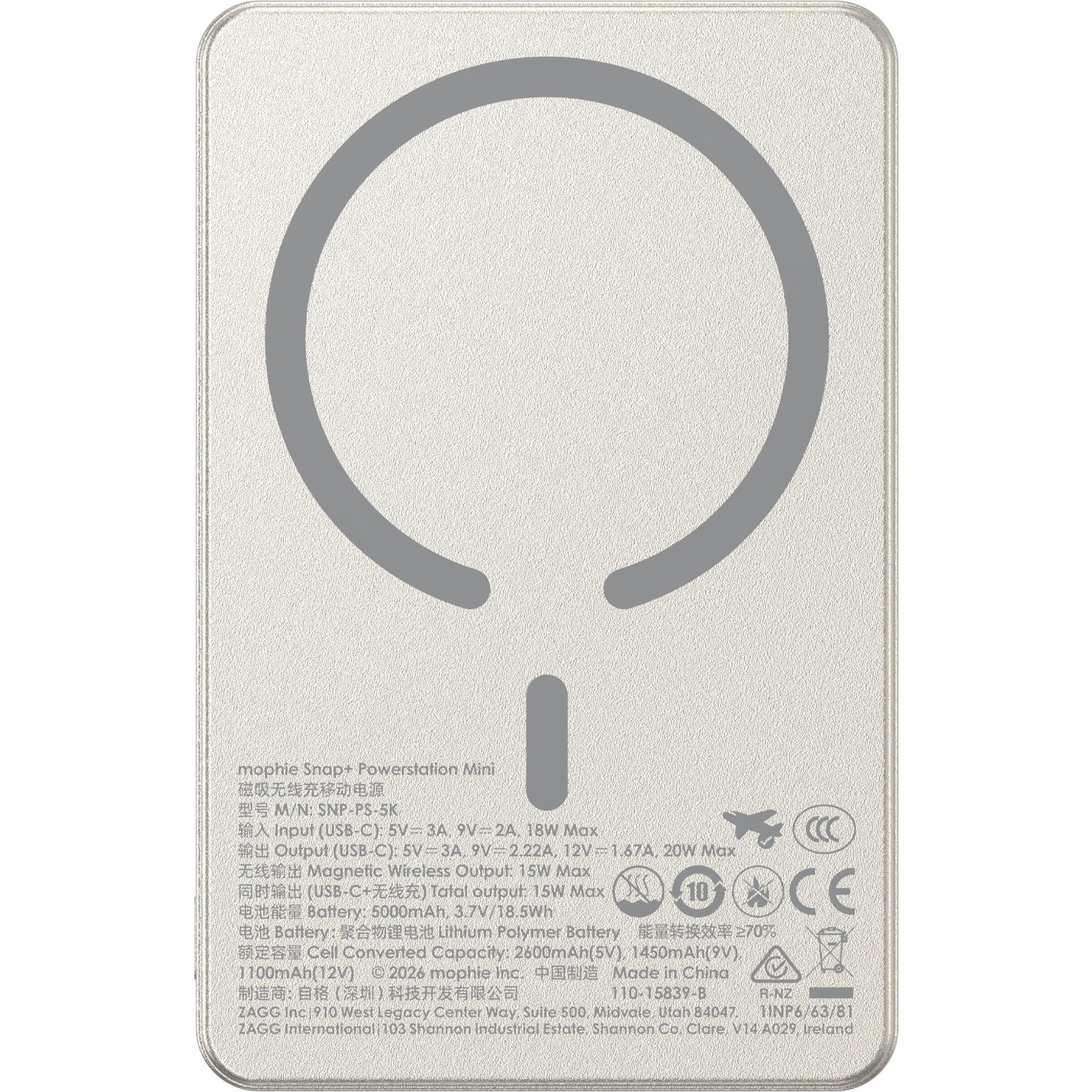 mophie Snap+ Powerstation Mini 5K Magnetic Power Bank (White Titanium) - Image 3