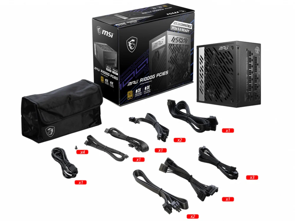 MSI 1000W MPG A1000G PCIE5 80+ Gold Fully Modular ATX Power Supply (MPG-A1000G PCIE5) - Image 5