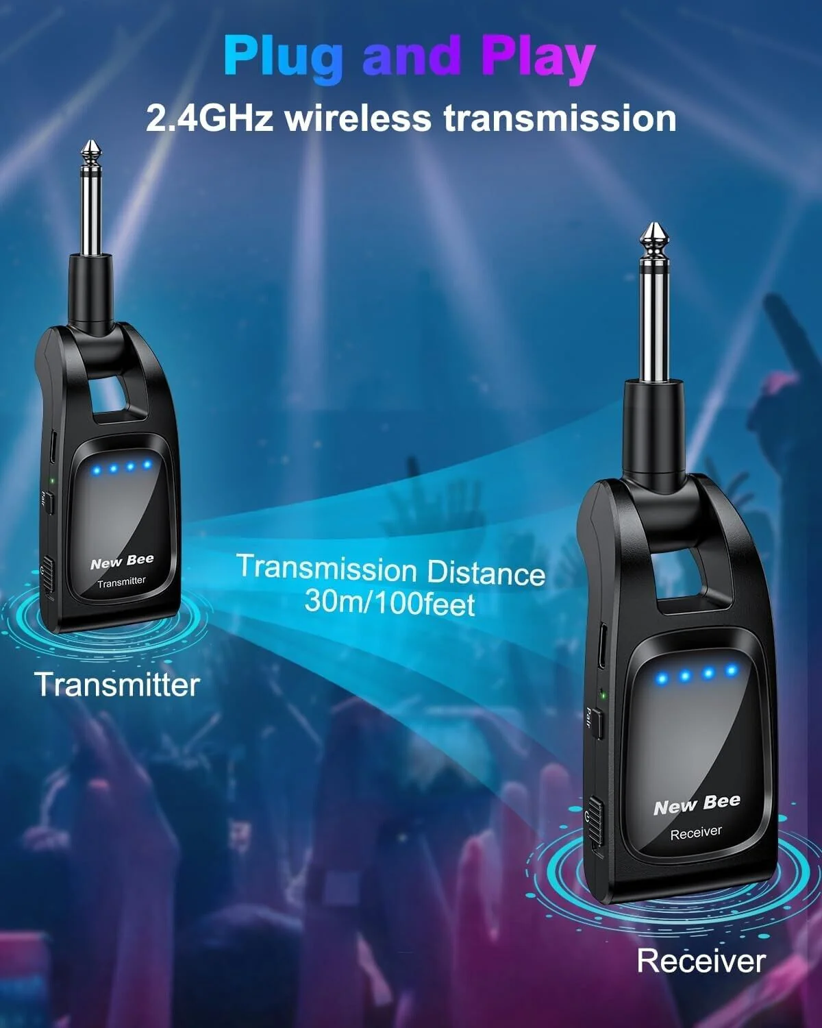 New Bee 2.4GHz Wireless Rechargeable Guitar System with 6 Channels - Image 2