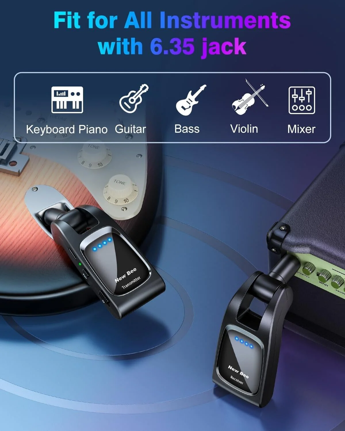 New Bee 2.4GHz Wireless Rechargeable Guitar System with 6 Channels - Image 3