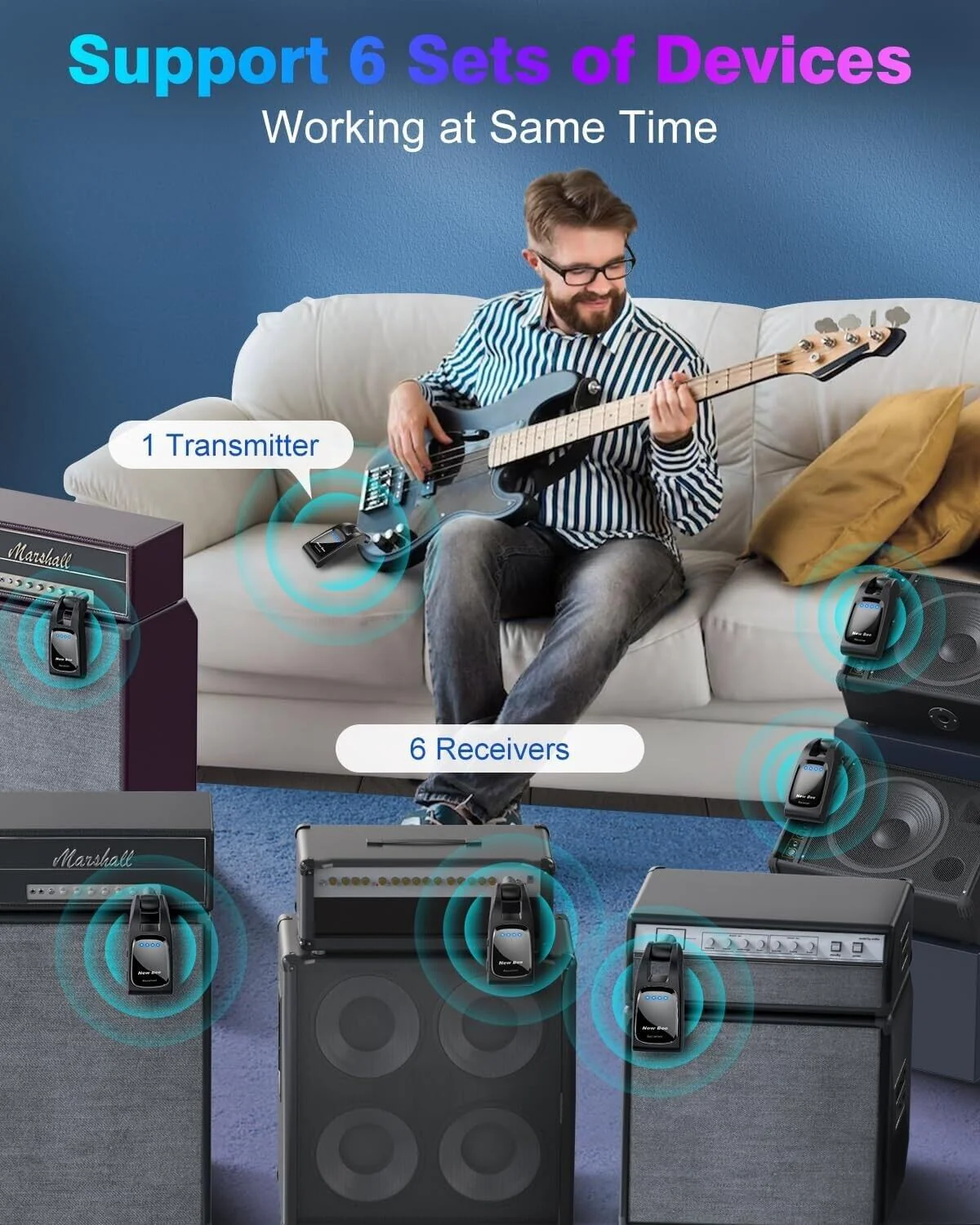 New Bee 2.4GHz Wireless Rechargeable Guitar System with 6 Channels - Image 5