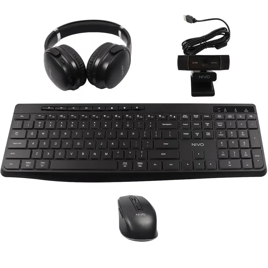 NIVO 4 In 1 Home Office Bundle Wireless Keyboard Mouse HD Webcam Headphones Combo Set - Image 3
