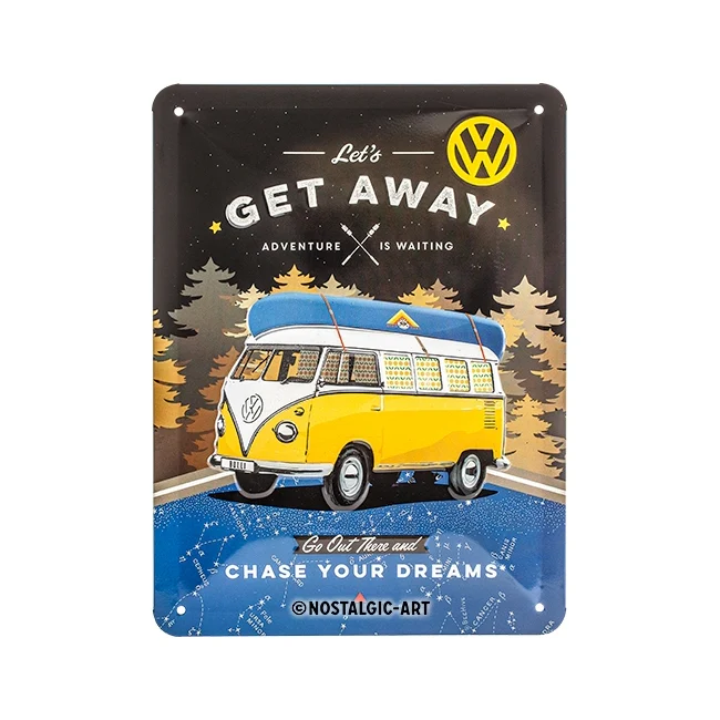 Nostalgic-Art 15x20cm Small Wall Metal Sign Plaque VW Bulli Let's Get Away Night - Image 2