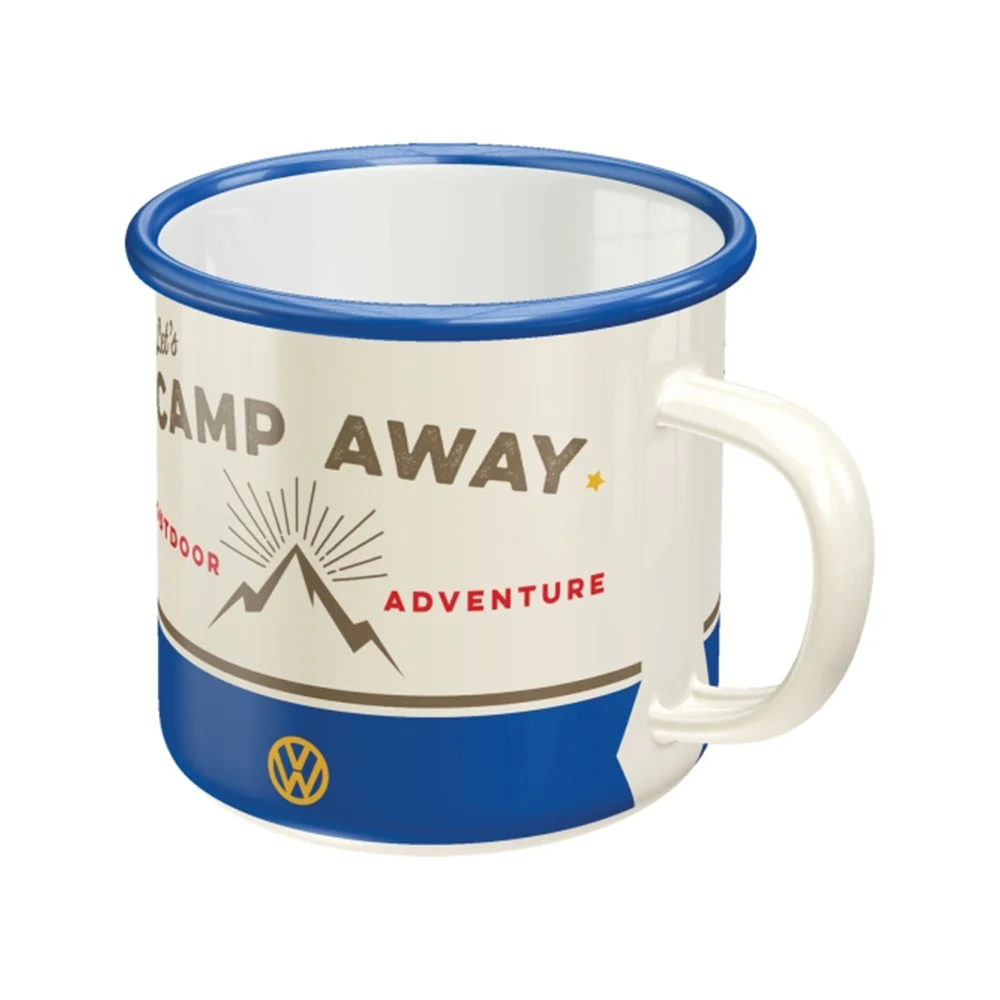 Nostalgic-Art Enamel Blue Coffee Mug VW Bulli Lets Camp Away 8x8cm - Image 2