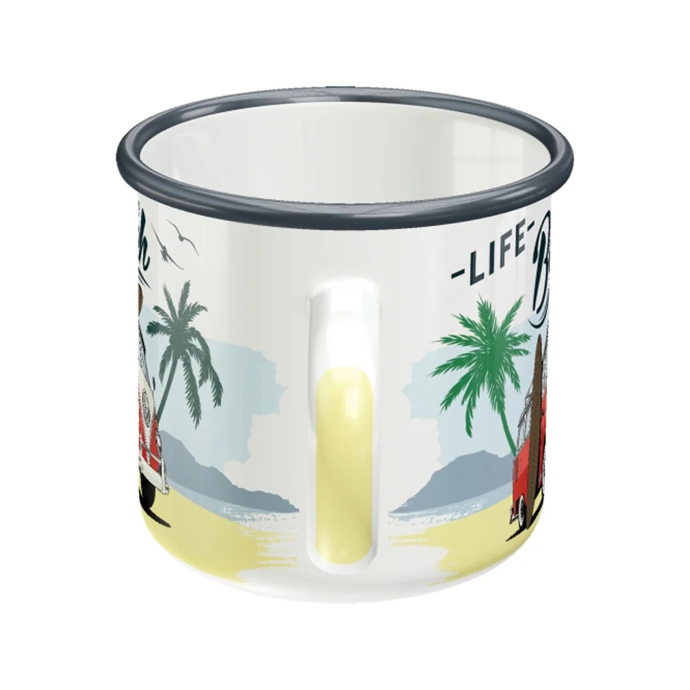 Nostalgic-Art Enamel Coffee Mug VW Bulli Beach Theme Design 360ml 8x8cm - Image 3