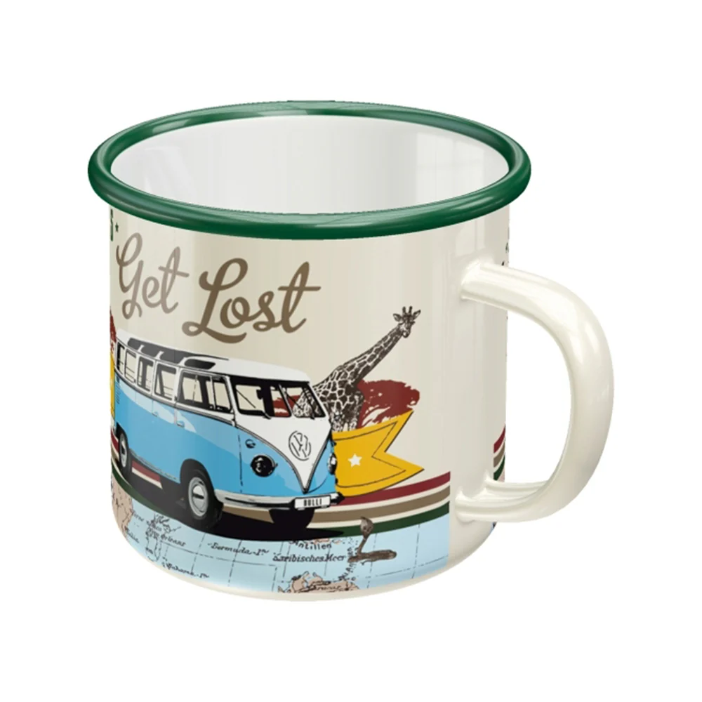 Nostalgic-Art Enamel Coffee Mug VW Bulli Let's Get Lost Travel Theme 8x8cm - Image 2