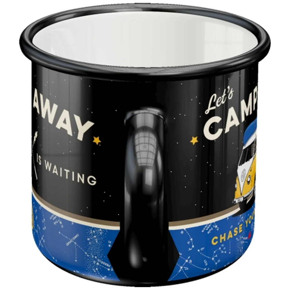 Nostalgic-Art Enamel Mug VW Bulli Lets Camp Away Night 360ml Black - Image 2