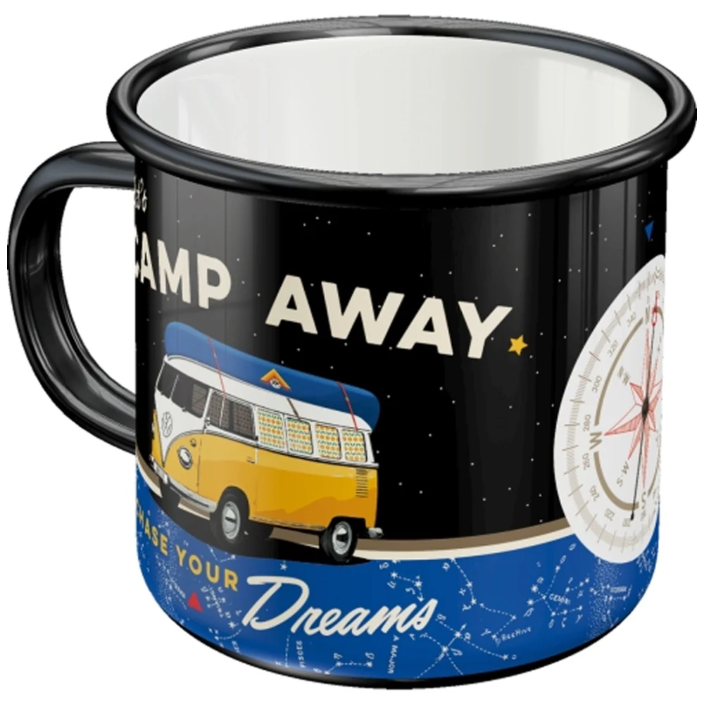 Nostalgic-Art Enamel Mug VW Bulli Lets Camp Away Night 360ml Black - Image 4