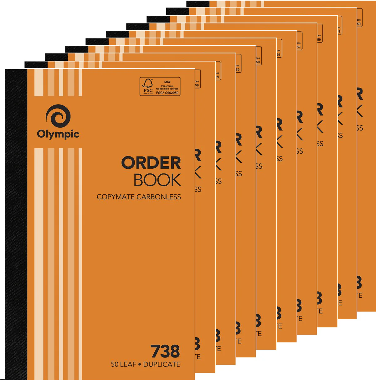 Olympic 10 Pack 738 Duplicate Order Book Carbonless 50 Leaf Bulk