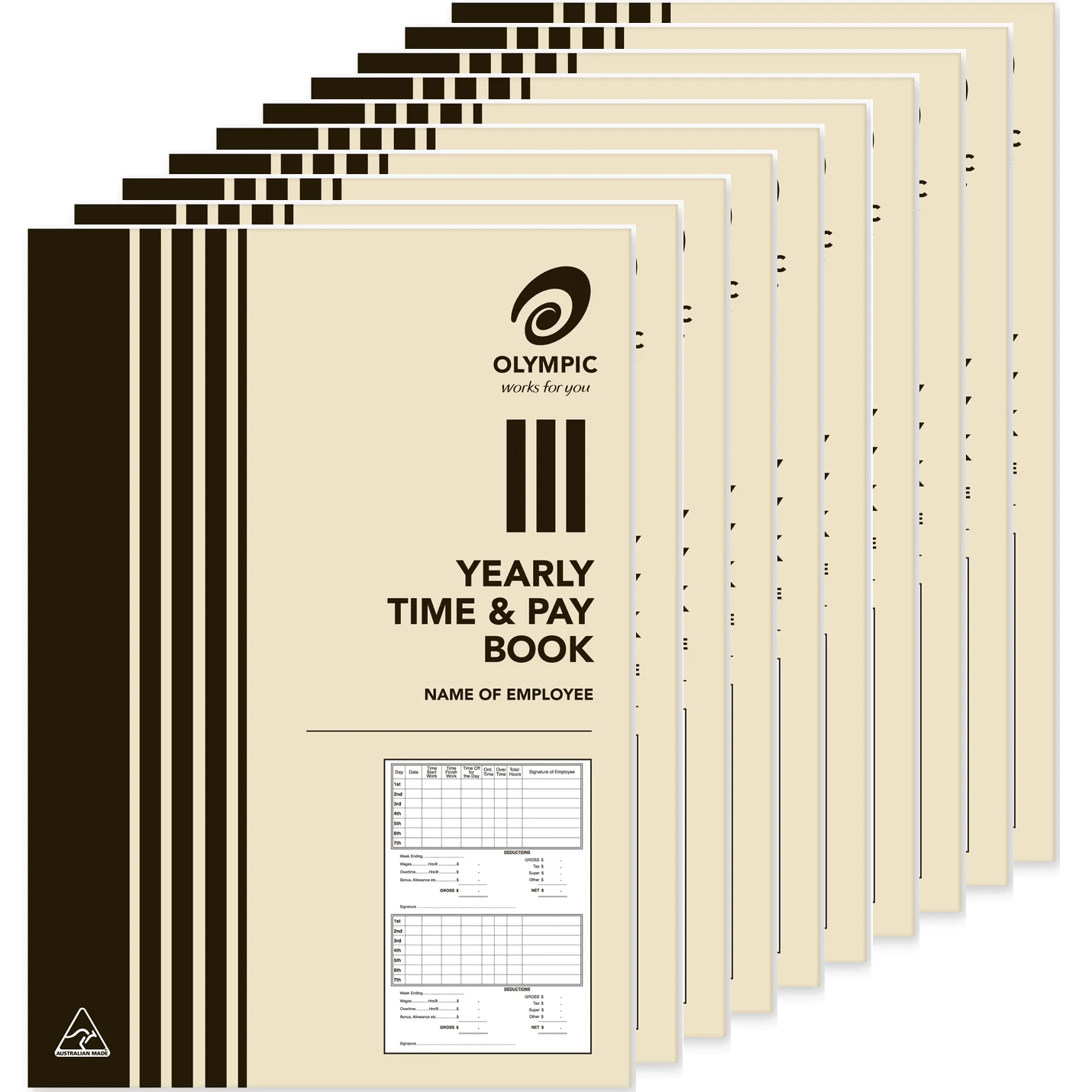 Olympic 10 Pack Yearly Time & Pay Book Book Bulk