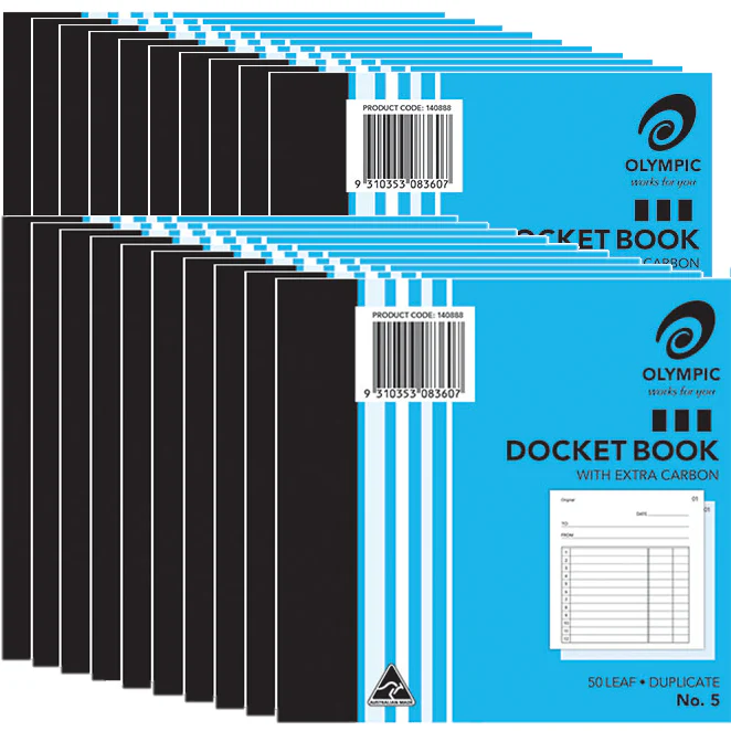 Olympic 20 Pack No.5 Duplicate Carbon Docket Book 50 Leaf Bulk