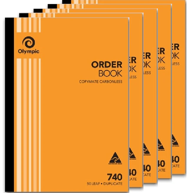 Olympic 5 Pack 740 Duplicate Order Book Carbonless 50 Leaf Bulk