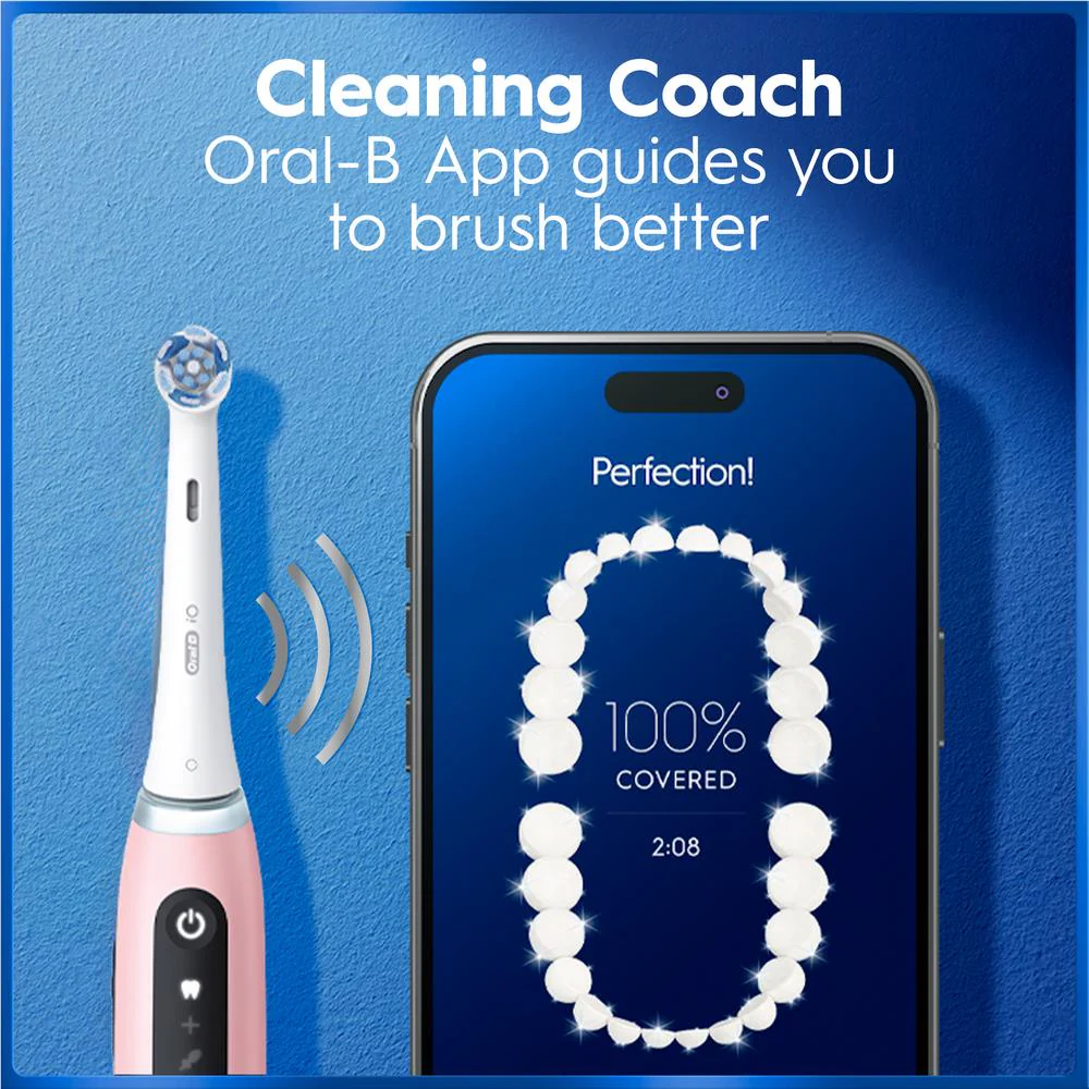Oral-B iO 5 Personalised Clean Electric Toothbrush  with Travel Case and 3 Brush Heads (Blush Pink) - Image 9