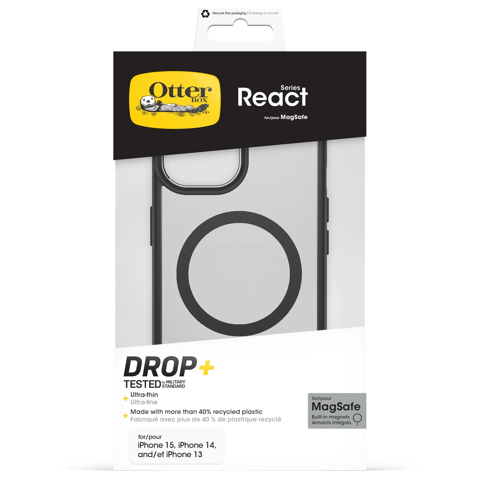 OtterBox React MagSafe Case - For iPhone 17e/16e/15/14/13 - Clear/Black - - Image 5